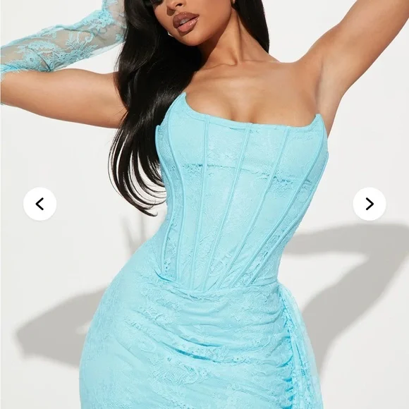 Elegant Blue Lace Corset Dress - Picture 2 of 4